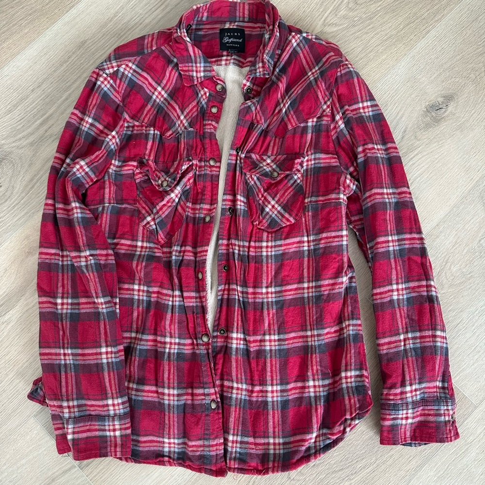 Red/Pink Plaid Fur-lined Button-Up Flannel